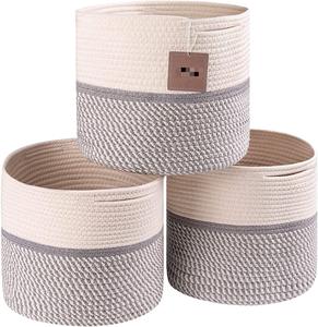 PUSELIFE Large Baskets For Storage Cotton Jute Rope Plant/dog Basket Kids Cotton Woven Rope Basket
