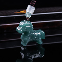 Pendentif Poney en Jadeite Naturelle Véritable Grade A, Style Dessin Animé 3D Mignon, Unisexe, en Tungstène, Évaluation Domestique Parfaite