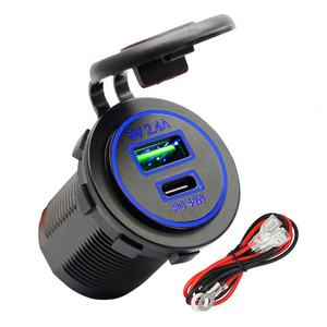 Dual PD tipo C 5V <span class=keywords><strong>2</strong></span>.4A 45W USB cargador rápido enchufe 12-24V DC para RV barco marino coche motocicleta - Product Image 1