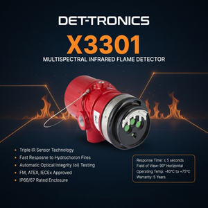 เครื่องตรวจจับเปลวไฟอินฟราเรดแบบมัลติสเปกตรัม DET-TRONICS X3301 อัจฉริยะ ป้องกันการระเบิด สำหรับอุตสาหกรรม ความแม่นยำสูง - Product Image 1