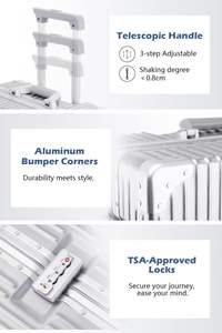 Conjunto de Malas Rígidas Pretas em Policarbonato com Rodas Sem Zíper, com Cadeado TSA, Grande Capacidade e Estrutura de Alumínio - Product Image 3