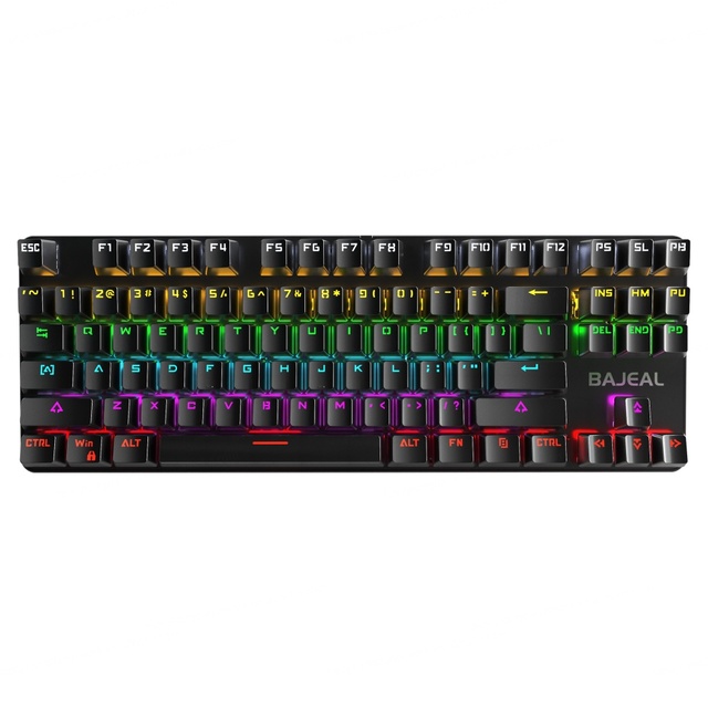 Bajeal Black Waterproof Metal Gaming Mechanical Keyboard with RGB 87 Keys USB 2.0 Wired Anti-Ghosting for Desktop/Laptop