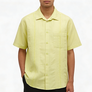 Camisa Guayabera de Manga Corta <span class=keywords><strong>para</strong></span> Hombre, Estilo Retro, Transpirable, con Botones, Bordada Personalizada, Informal de Verano - Product Image 1