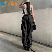 Ehanking Pantalon cargo baggy vintage à jambes larges pour femmes Jeans de style Y2K pour filles Vêtements et denim de style vintage Kpop pour femmes