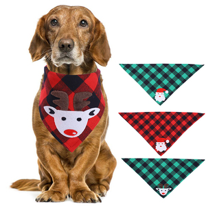 Bavoirs en forme de Triangle lavable <span class=keywords><strong>pour</strong></span> chiot, 2 pièces, foulard à carreaux de noël, <span class=keywords><strong>Bandana</strong></span> avec Applique faite à la <span class=keywords><strong>main</strong></span> - Product Image 2