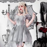 Costume d'Halloween Gothique : Tenue de Mariée Fantôme, Sorcière Sombre, Vampire – Idéal pour Spectacles, Bars, Jeux et Anime – En Polyester