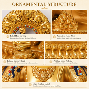 Statue de Jambhala Jaune Finition Or Faite à la Main avec Halo <span class=keywords><strong>d</strong></span>'<span class=keywords><strong>Ange</strong></span> en Option, Sculpture Tibétaine Bouddhiste en Laiton Personnalisée pour Temple, Autel ou Sanctuaire - Product Image 6