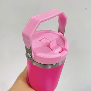 Flip Straw Water <b>Bottle</b> <b>Pink</b> 30Oz Tumbler Power Coated Travel Mug With Handle and Lid - Product Image 4