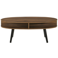 Table basse ovale classique au fini bois naturel apaisant incurvé direct d'usine avec étagère ouverte en noyer