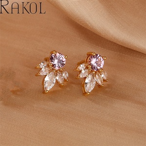 ต่างหูแบบติดหู RAKOL EP5589 ดีไซน์หรูหรา สีทองและสีเงิน ประดับเพชรซิร์คอนสองชั้น สำหรับผู้หญิง - Product Image 4