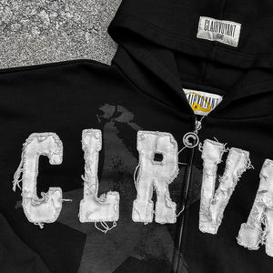 Sweat-shirt surdimensionné en coton de <span class=keywords><strong>haute</strong></span> qualité pantalon de survêtement évasé en détresse sweat à capuche brodé ensemble de survêtement personnalisable respirant - Product Image 2