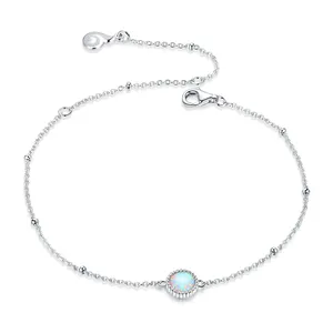 Link Chain Bracelet White Gold Plated Jewelry 925 Sterling Silver Opal Gemstone Bracelet for Women