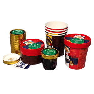 Cứng nhỏ 2oz 3Oz 4oz 5 oz vàng lá Kem cốc giấy <span class=keywords><strong>container</strong></span> với số lượng lớn với nắp màu đen và muỗng đóng gói - Product Image 3