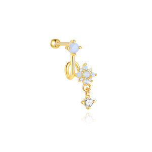 Pendientes de Plata de Ley 925 con Baño de Oro de 18K para Mujer, Diseño Floral con Bola Redonda en la Parte Posterior - Product Image 2