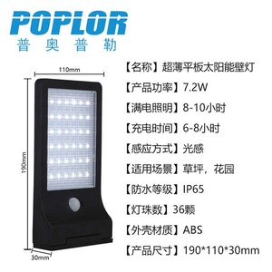 Poplor Solar Wall Lamp 7.2W <b>LED</b> Outdoor <b>Light</b> <b>With</b> <b>Motion</b> <b>Sensor</b> For Garden Fence Lighting - Product Image 4