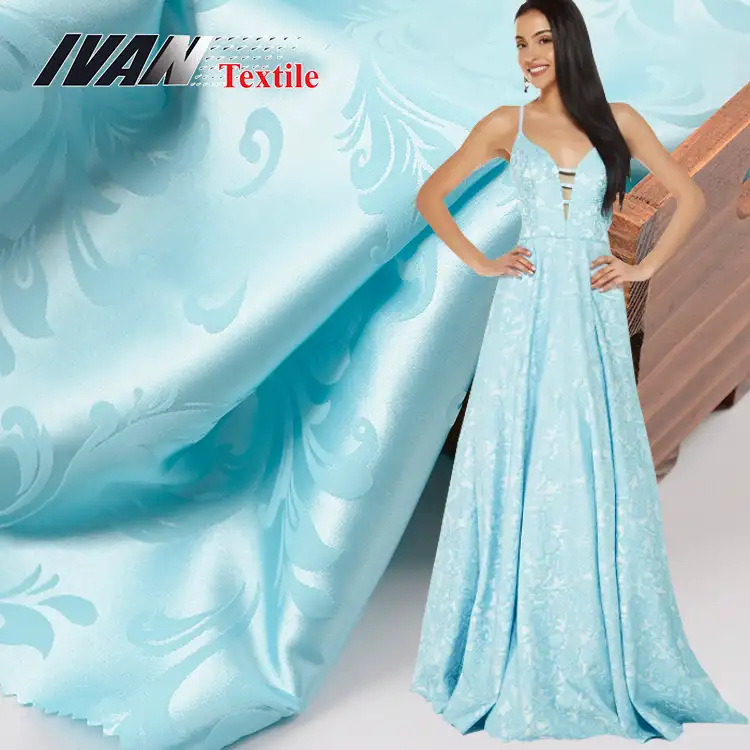 Vestido de tecido jacquard, elegante estilo brasileiro 97% poliéster 3% tecido elástico floral de cetim para vestido