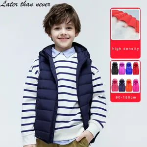 Custom Logo Sleeveless Hooded Bubble Puffer PU Vest Jacket Waistcoats Warm Winter Kids PU Vest For Children