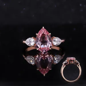 Manufacturer Direct Sale 14K Gold WEdding Rings 7*10mm Pink Lab Grown Sapphire Ring For Women