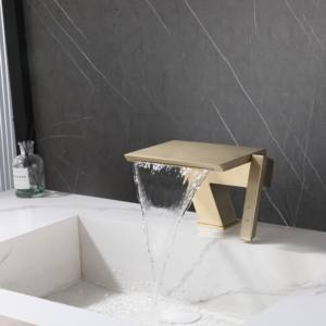 モダンなシングルホールの浴室用洗面台蛇口つや消しゴールド仕上げクリエイティブな滝デザイン温水冷水用シングルハンドルハンド - Product Image 1