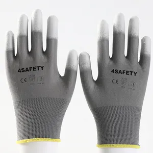 Guantes de trabajo de seguridad antiestáticos protectores de mano tejidos de poliéster con ajuste de ALTA DESTREZA sumergidos en los dedos recubiertos de PU