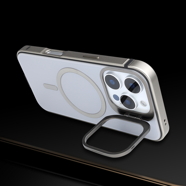 for iPhone 16/15 Pro Max Case with Stand Aluminum Alloy Slim Cover, 360° Rotating Kickstand, Shockproof Protection
