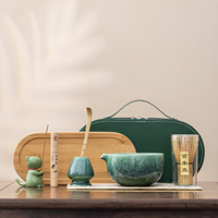 Ensemble traditionnel de thé matcha japonais, kit de cérémonie 8 pièces - Chawan à motif de chat, fouet en bambou (Chasen), cuillère (Chashaku)