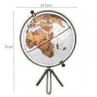 Globe terrestre en papier brun/blanc de 20 cm, globe terrestre avec carte anglaise, base en métal sur trépied, rotatif, globe de bureau vintage pour l'éducation, la géographie, la maison