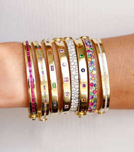 新款定制魅力手镯镀金彩虹方形闪亮5A立方锆石时尚手镯女士首饰 - Product Image 1