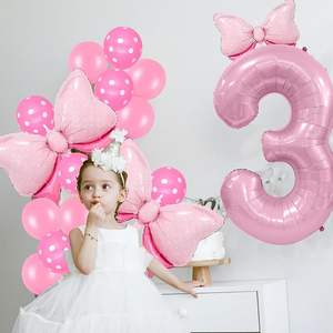 Set Decorazioni Compleanno Rosa all'Ingrosso Palloncini in Film con Fiocco Palloncini Numerati - Adatto per Feste di Bambine da 1 a 9 Anni - Product Image 5