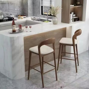 Tabouret de bar en bois de style nordique avec coussin et accoudoirs pour cafés, tabouret de bar haut pour cuisine et comptoir - Product Image 3