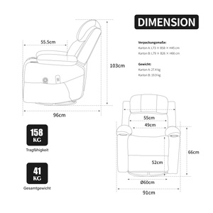 Fauteuil de massage pivotant à 360° de luxe moderne avec chaleur, inclinable électrique, télécommande, porte-gobelets et poches de rangement pour la maison - Product Image 6