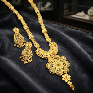 Wholesale Brass 14K 18K 24K Micro Gold Plated <b>Long</b> <b>Necklaces</b> & Earrings Set Traditional Flower Design Women's Wedding Jewelry - Product Image 4