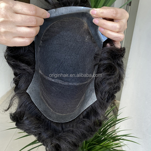 Perruque de remplacement <span class=keywords><strong>pour</strong></span> hommes en <span class=keywords><strong>cheveux</strong></span> humains naturels noirs indiens 100% réels, système de perruque en dentelle HD en polyuréthane, vague - Product Image 3