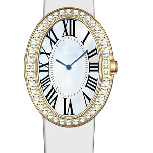 ยอดนิยมOval Ladyนาฬิกาการตั้งค่าหินนาฬิกาข้อมือควอตซ์