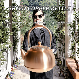 Eco-Friendly Copper <b>Tea</b> <b>Kettle</b> with Lid and Handle Classic Design Made with Recycled Materials for Sustainable Living - Product Image 2