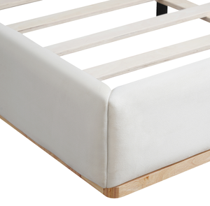 Lit rembourré moderne réglable avec cadre en rotin, idéal pour appartement, taille King, blanc - Product Image 6