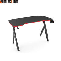 Table de jeu Wquantum, style course automobile, design e-sport, bureau gamer en forme de Y avec cadre métallique et surface en bois, porte-gobelet