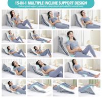Post-OP Weiß-Grau 3-teiliges Verstellbares Gel-Memory-Foam Orthopädisches Bett-Sitzkissen 3-in-1 Neigungskissen-Set zum Schlafen
