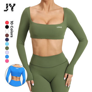 JY kaus lengan panjang untuk wanita, pakaian luar ruangan lari, baju kebugaran lengan panjang dengan bantalan dada, atasan olahraga untuk wanita - Product Image 1