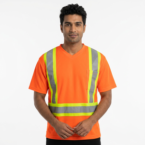 T-shirts de chantier haute visibilité pour hommes, vêtements de sécurité à manches courtes haute visibilité pour les travaux de circulation, matière tricotée formelle - Product Image 1