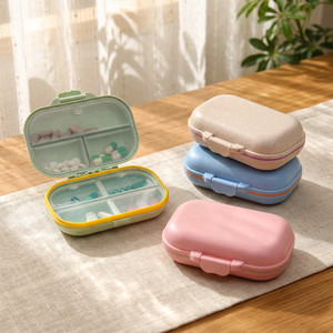 Estuche para Pastillas de Paja de Trigo, Organizador Portátil de 7 Compartimentos para el Control Diario del Medicamento - Product Image 1