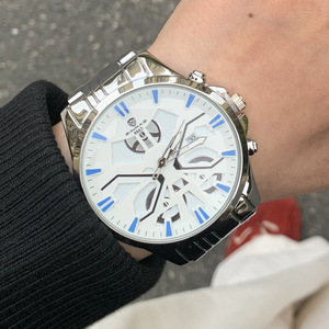 High Quality Men's Casual Business Wristwatch Silver Tone Steel Band Chronograph Date Display <b>Mechanical</b> Style Quartz <b>Watch</b> - Product Image 3