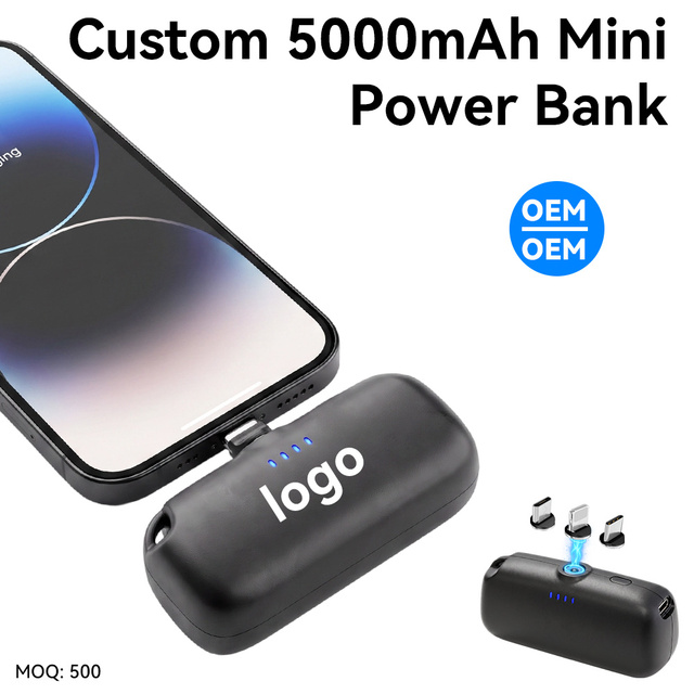 5000mAh Capsule Power Bank with High Capacity Portable Battery Charger for Phone 16 15 14 13 LI-Polymer Battery