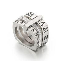 Hot Sale 18 Karat vergoldeter Edelstahl CZ Zirkon Zirkon quadratisch gravierte römische Ziffer Fingerring