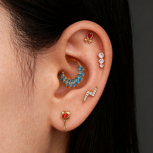 เครื่องประดับเจาะร่างกายรูปลูกแมวสีแดงแหวนเจาะร่างกายทำจากทองคำแท้14K - Product Image 1