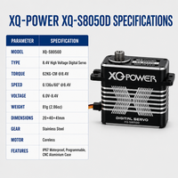 Servo Digital sin Núcleo de Alto Torque 62KG XQ-S8050D XQ-POWER Impermeable Programable 0.136s para Coche/Camión RC 1/8 Venta al por Mayor OEM