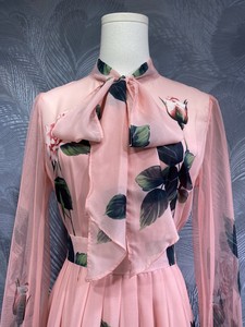 Noeud papillon élégant robe longue 2025 été bohème plage dame doux fleuri vert feuilles imprimer à manches longues rose <span class=keywords><strong>Maxi</strong></span> robe grande taille - Product Image 3