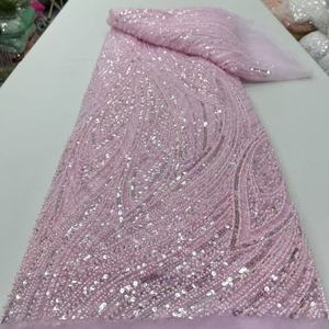 Luxe vert couleur Net dentelle tissu de haute qualité africain <span class=keywords><strong>suisse</strong></span> Voile broderie paillettes maille tissu pour soirée robe de mariée - Product Image 2