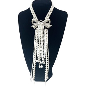 Barocco alla moda lungo nappine <span class=keywords><strong>collana</strong></span> <span class=keywords><strong>con</strong></span> <span class=keywords><strong>fiocco</strong></span> <span class=keywords><strong>di</strong></span> <span class=keywords><strong>perle</strong></span> <span class=keywords><strong>di</strong></span> lusso a maglie <span class=keywords><strong>di</strong></span> lusso clavicola accessori per matrimonio e festa - Product Image 2