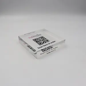 Square Clear Acrylic Wifi QR Code Block Transparent Acrylic Barcode Stand Block For Restaurant